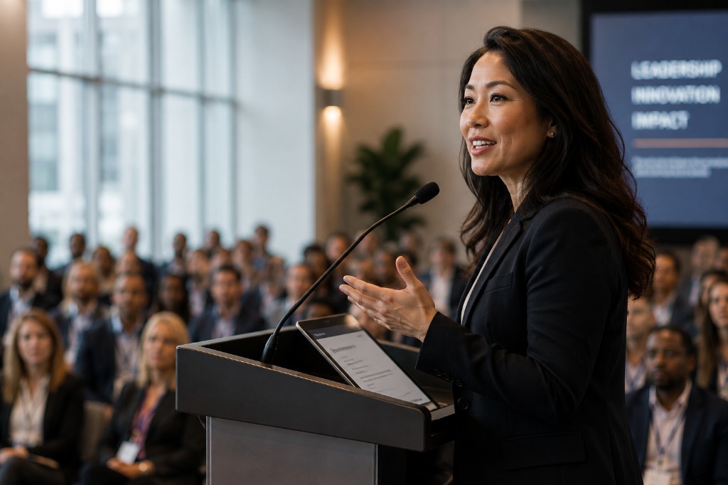 Executive speaking at a conference